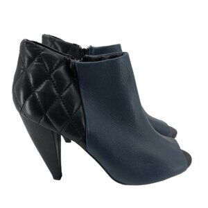 Seychelles Black/Blue Leather Peep Toe Stiletto Heels | Size 8.5